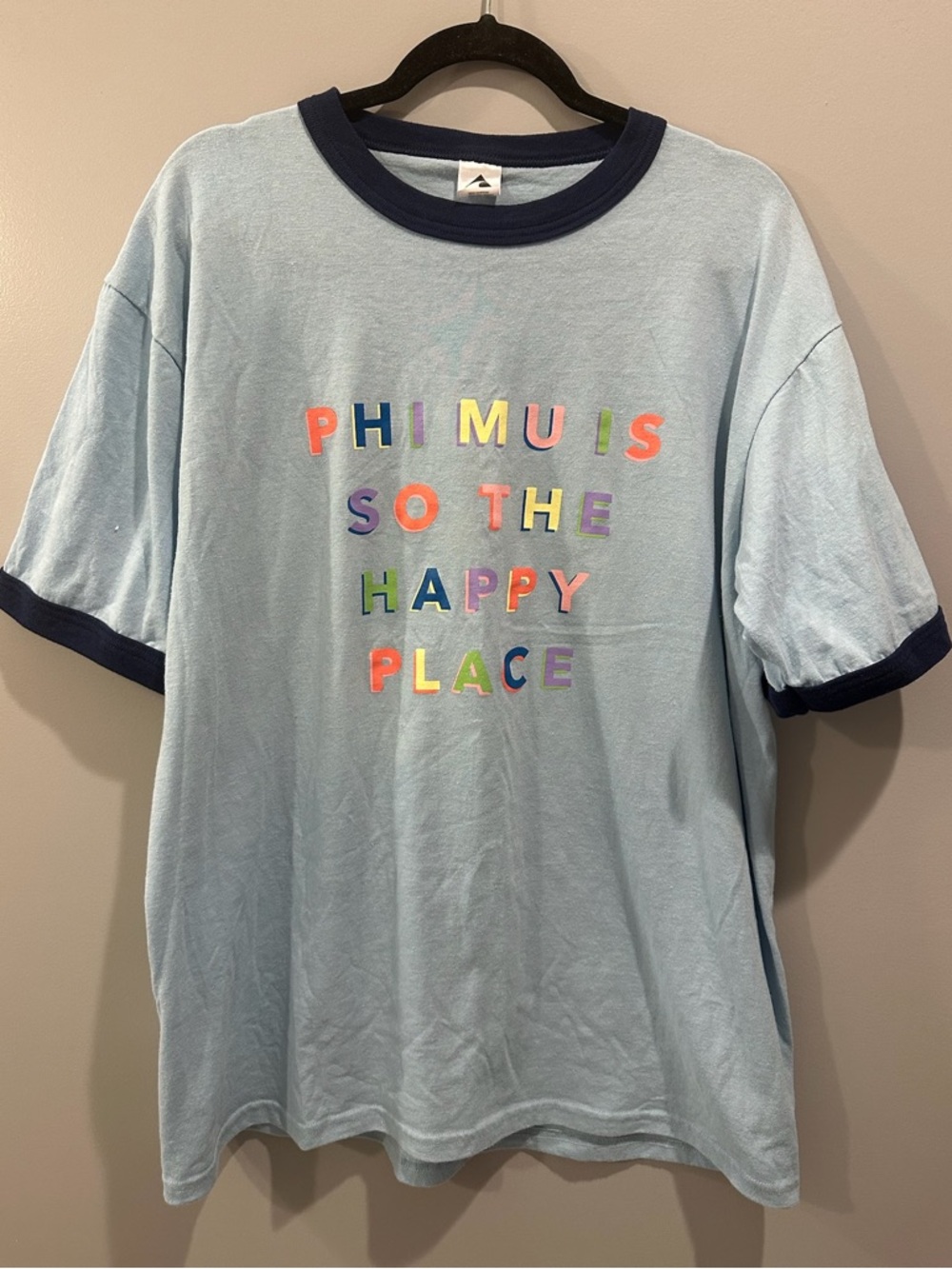 Augusta Sportswear Phi Mu Blue Graphic Ringer Tee Size XL